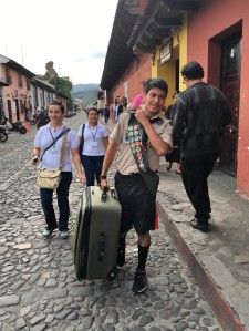 Taking the dental supplies to the clinic through the streets of Anitqua, Guatemala